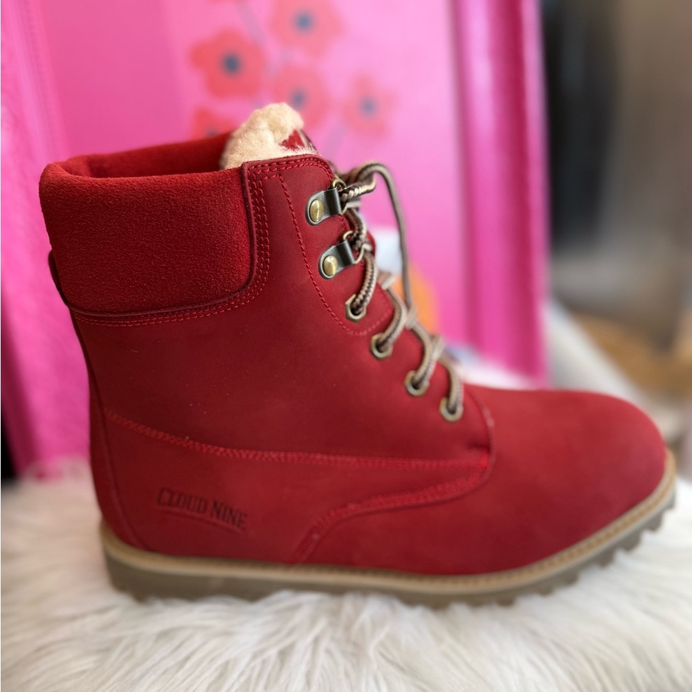 Red Winter & Rain Boots with Rugged Tread